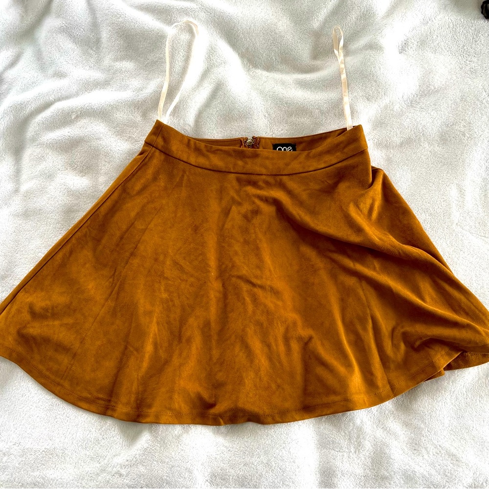 One Way Burnt Orange Suede Mini Skirt